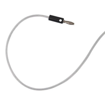 Close-up of Nickle Anode with gray lead wire and black connector on a white background