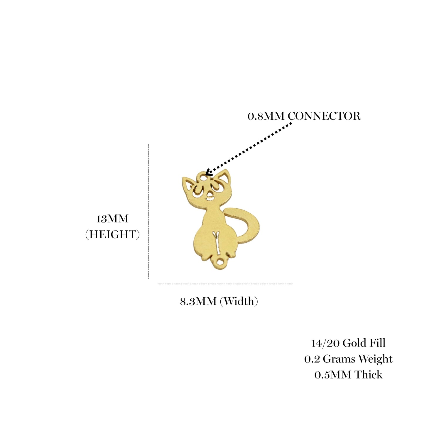 Playful Cat Permanent Jewelry Connector - Gold Filled