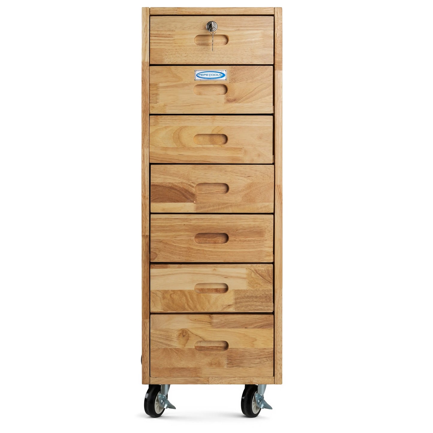7 Drawer Rolling Cabinet - Heavy Duty Casters, Hardwood Pepetools