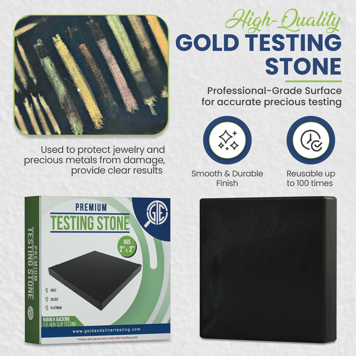 Set of 4 Gold Silver Platinum Jewelry Tester Scratch Streak Stones to use with Acid Test Kits 10K 14K 18K 22K 24K Minerals Precious Metals Detector