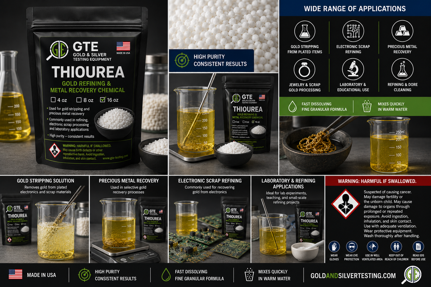 Thiourea 16 oz – Gold Stripping & Precious Metal Refining Chemical
