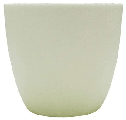 Side view of a 500 milliliter alumina crucible with a rounded base on a white background