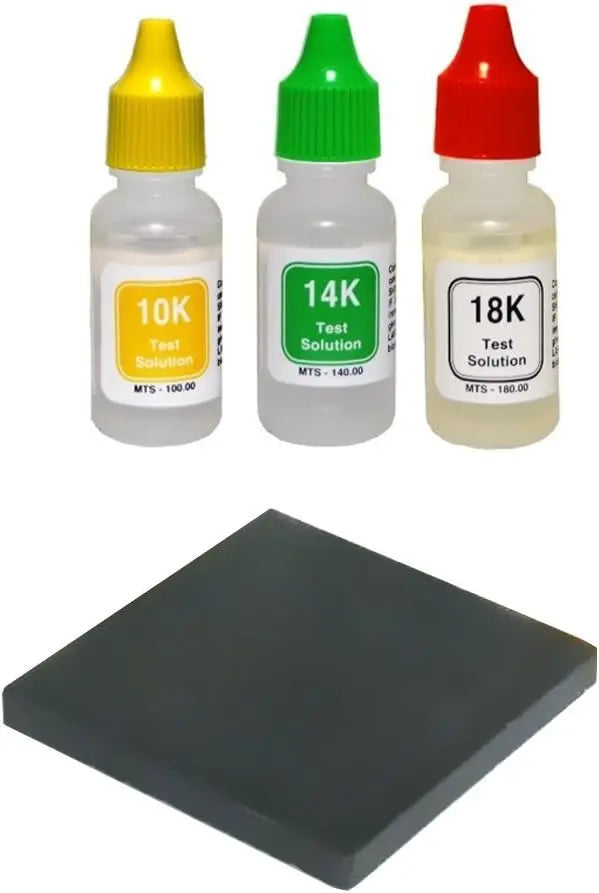 PuriTEST 10k/14k/18k Gold Test Acid Solutions Tester Kit Detect Metals Scrap Jewelry + PRO 2x2" Testing Stone GOLD TESTING EQUIPMENT