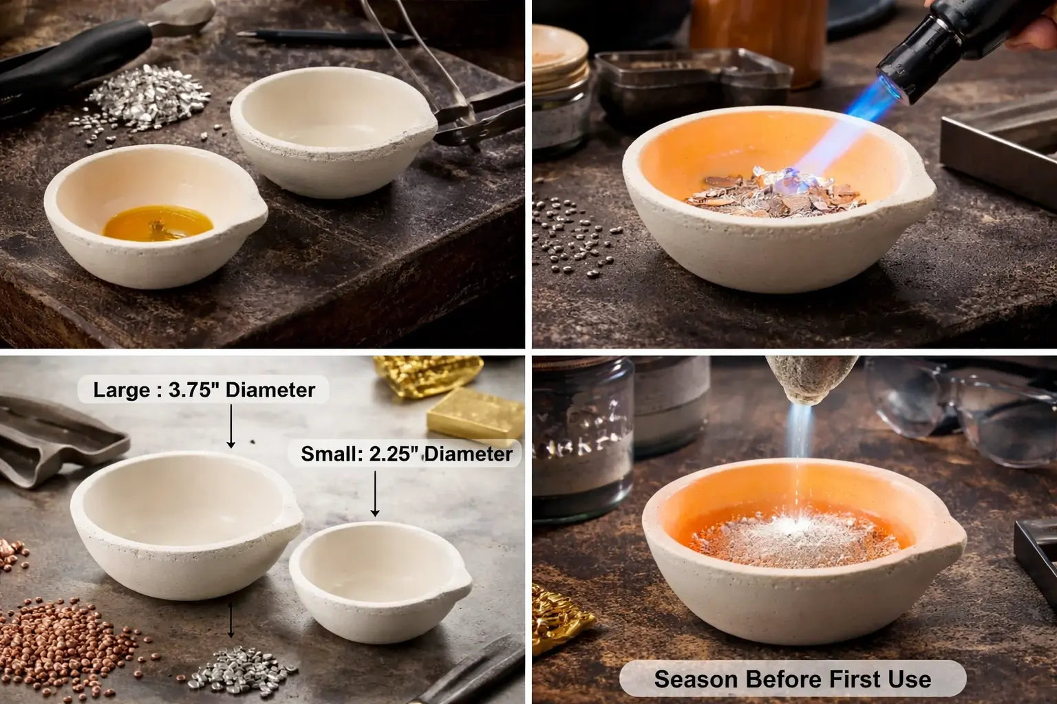 Gold Melting Kit Small Ceramic Crucible + 1/2" Graphite Stirring Rod Refining GTE