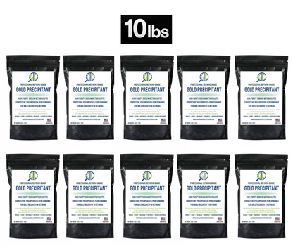 Front view of gold precipitant bags showing ten individual packages with white labels on a white background
