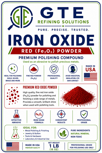 GTE Refining Solutions Iron Oxide Red Powder (1 LB), a premium polishing compound for metals.