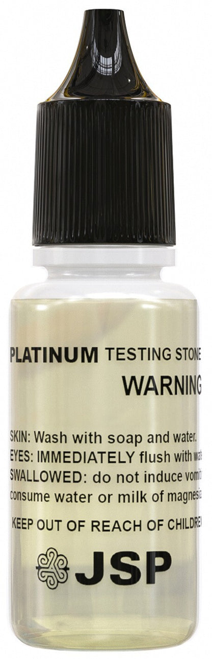Front view of bottle labeled Platinum Testing Stone with black cap on a white background