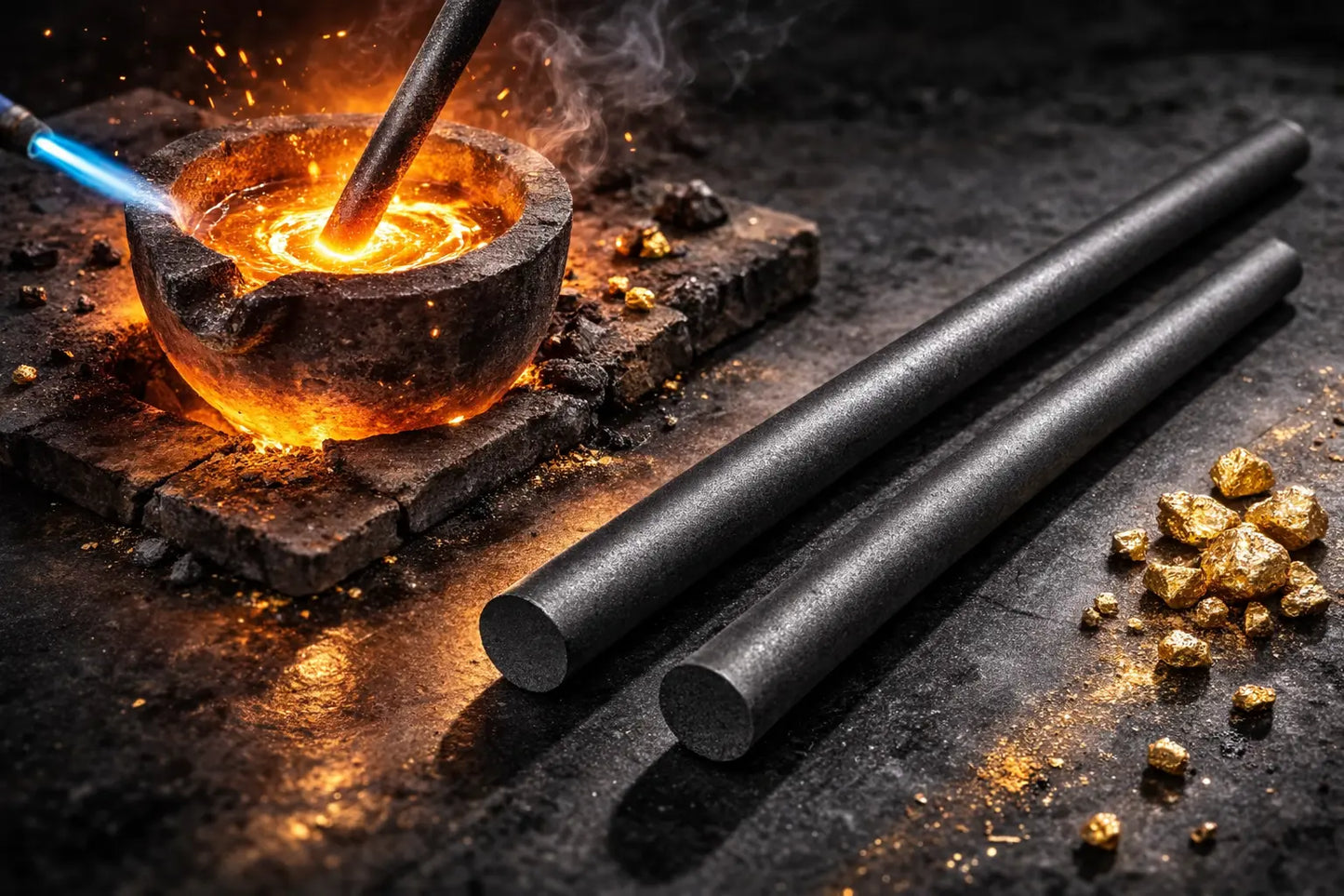 Gold Melting Kit Small Ceramic Crucible + 1/2" Graphite Stirring Rod Refining GTE
