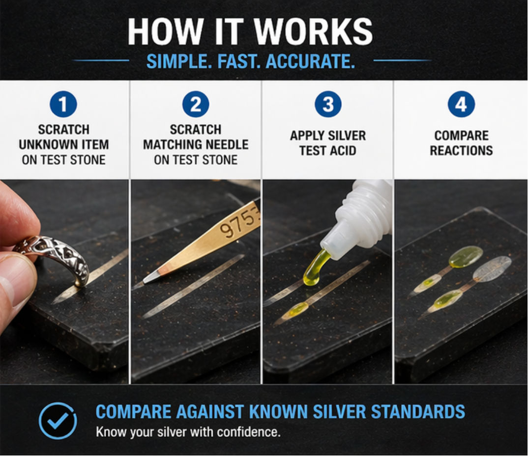 Silver Testing Kit Acid Stone Needles Neutralizer 900 925 950 975 999 Test Kit