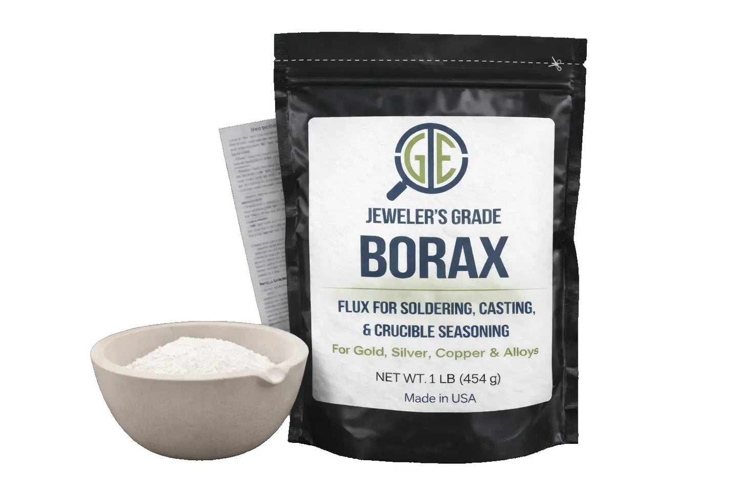 Jeweler’s Grade Borax Flux 16oz + Ceramic Crucible Gold Silver Glaze Casting Kit GTE