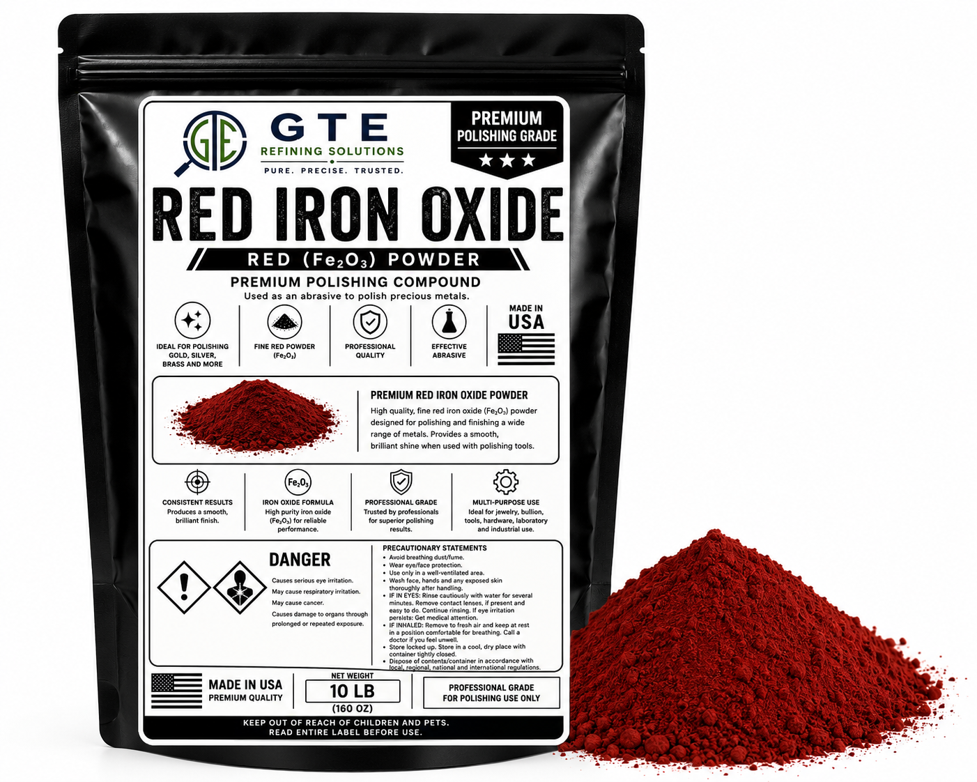 Red Iron Oxide Powder (Fe2O3) Metal Polishing Compound Gold Silver Brass 10lbs