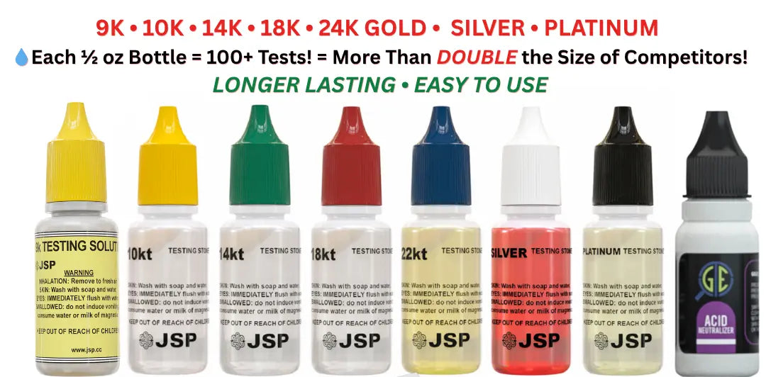 Gold Silver Platinum Testing Kit - Test 9K 10K 12K 14k 18K 22K 999 925 Sterling - GOLD TESTING EQUIPMENT