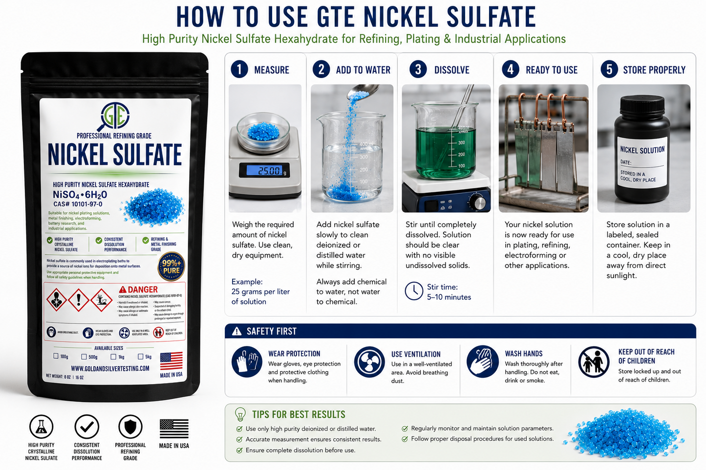 Nickel Sulfate Crystals 100g Electroplating Nickel Plating Chemical Metal