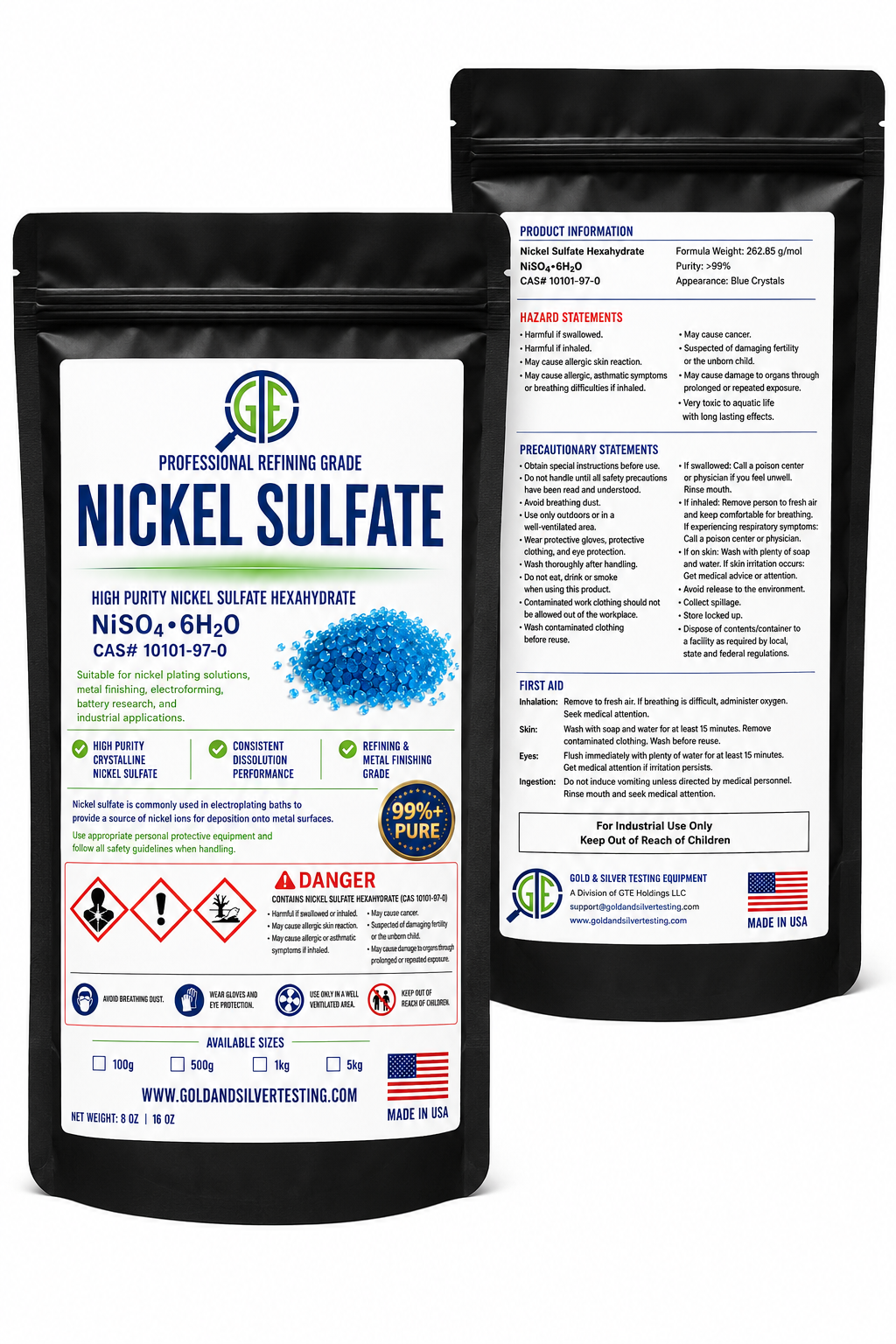 50g Nickel (II) Sulfate Hexahydrate Crystals 99+% Purity Electroplating Plating