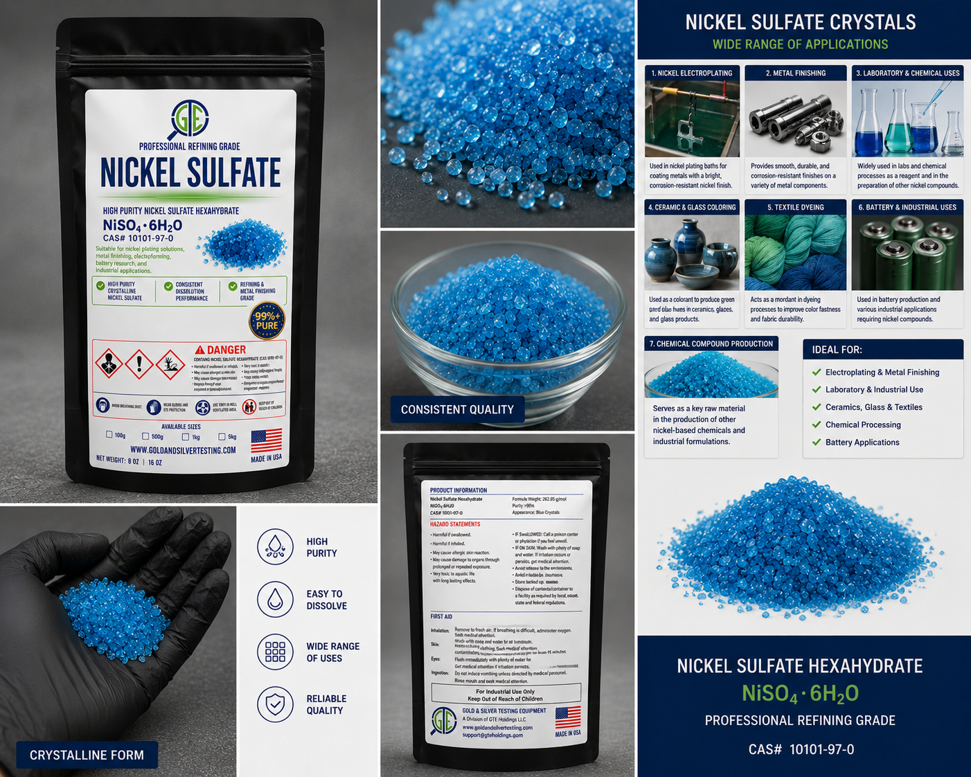Nickel Sulfate Crystals 100g Electroplating Nickel Plating Chemical Metal