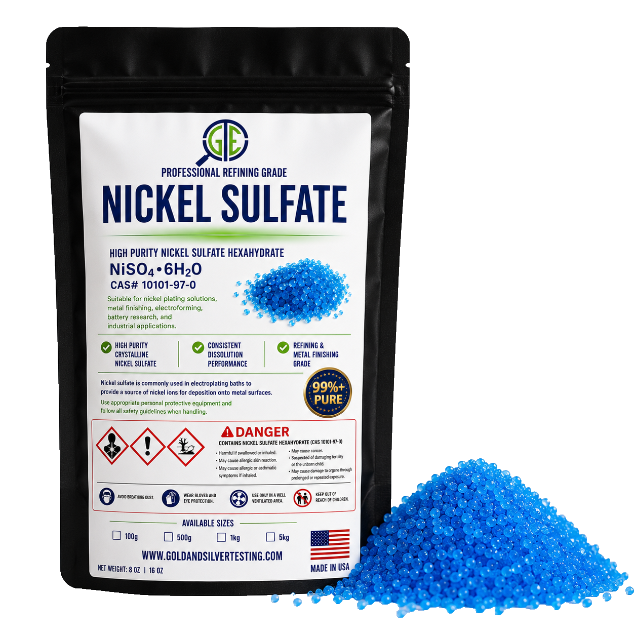 50g Nickel (II) Sulfate Hexahydrate Crystals 99+% Purity Electroplating Plating