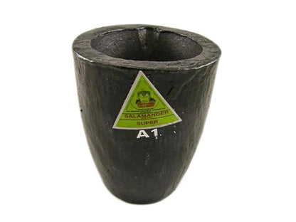 Black Salamander Super A1 clay-graphite melting crucible with a triangular green and white label.
