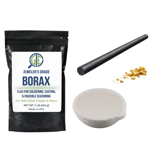 Gold Melting Kit Borax Flux + Small Ceramic Crucible + 3/8" Graphite Rod Tool GTE