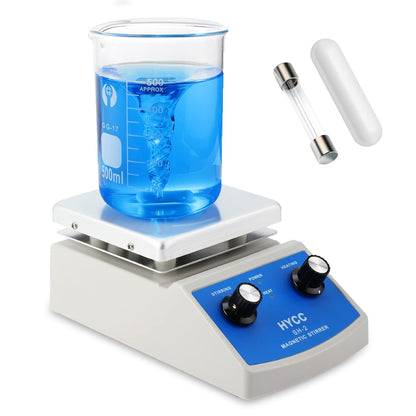 Angled view of Gold Precipitation Kit showcasing 1500mL borosilicate glass beaker and magnetic stirrer hot plate