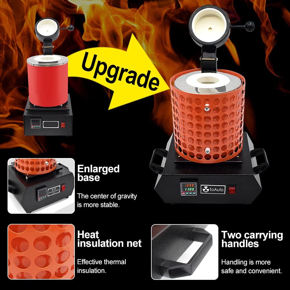 GTE TGF3000-V1.1 Gold Melting Furnace – 1+3 KG Electric Digital Smelting Kiln Kit, 1400W 2100°F for Gold Silver Copper Aluminum (110V)