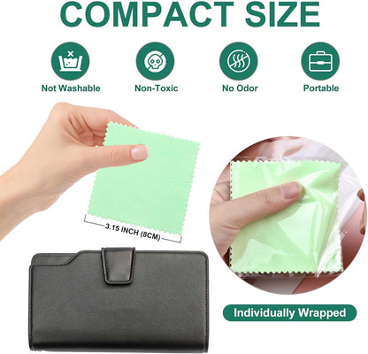 Gold testing kit showing black case and 3.15 inch individually wrapped cleaning cloth, with compact size and portable labels