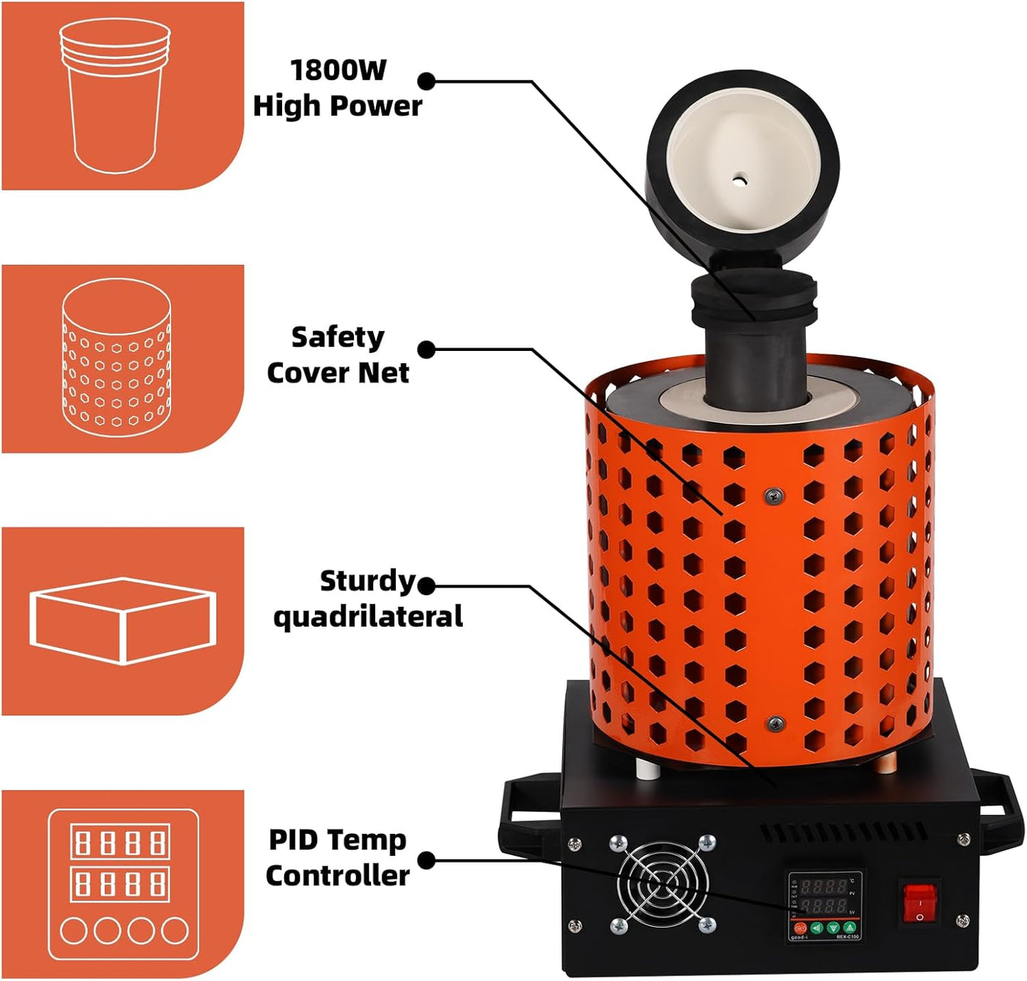 GTE Gold Melting Furnace – 1+3 KG Electric Digital Smelting Kiln Kit, 1800W 2100°F for Gold Silver Copper Aluminum (110V) - GOLD TESTING EQUIPMENT