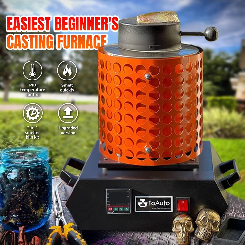 GTE TGF3000-V1.1 Gold Melting Furnace – 1+3 KG Electric Digital Smelting Kiln Kit, 1400W 2100°F for Gold Silver Copper Aluminum (110V)