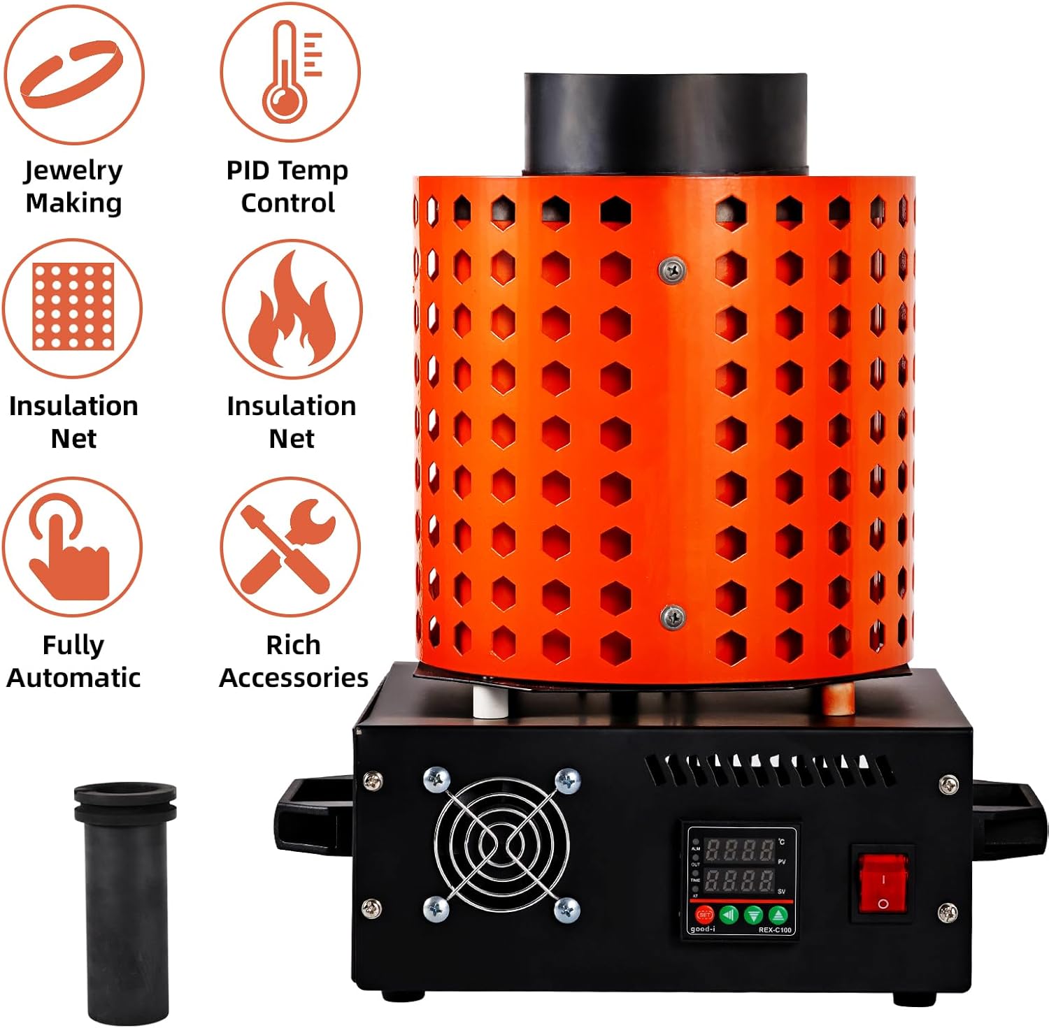GTE Gold Melting Furnace – 1+3 KG Electric Digital Smelting Kiln Kit, 1800W 2100°F for Gold Silver Copper Aluminum (110V) - GOLD TESTING EQUIPMENT
