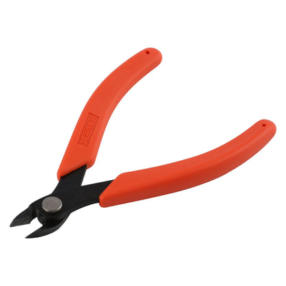 Side view of Xuron Maxi-Shear Flush 2175 wire cutters showcasing orange handles and flush-cut jaws on a white background