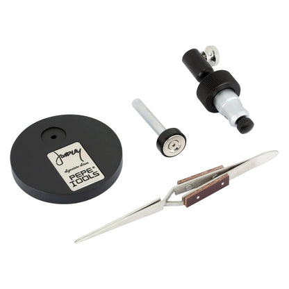 Top view of Whaley Adjustable Third Hand showing round base, clamp, and posts on white background