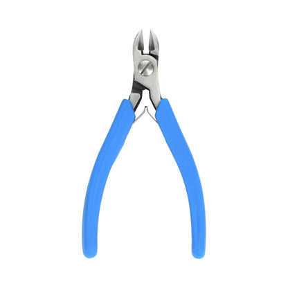 Front view of Full Flush Side Cutters Precision Series PL95R showing blue handles and flush cutting jaws on white background
