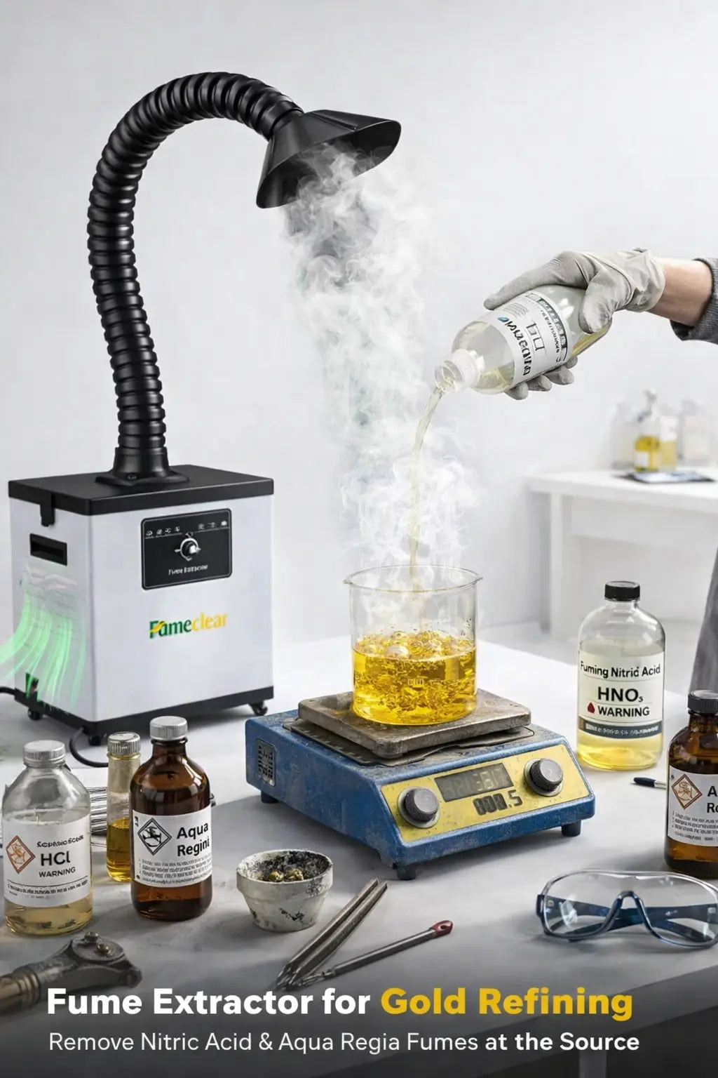 Fume Extractor for Gold Refining & Acid Work – Removes Nitric & Aqua Regia Fumes at Source GTE