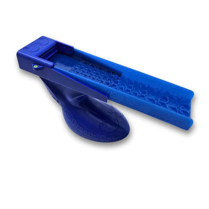 Angled view of The Boss Clean Up Sluice Kit showcasing a blue sluice box and textured mat on a white background