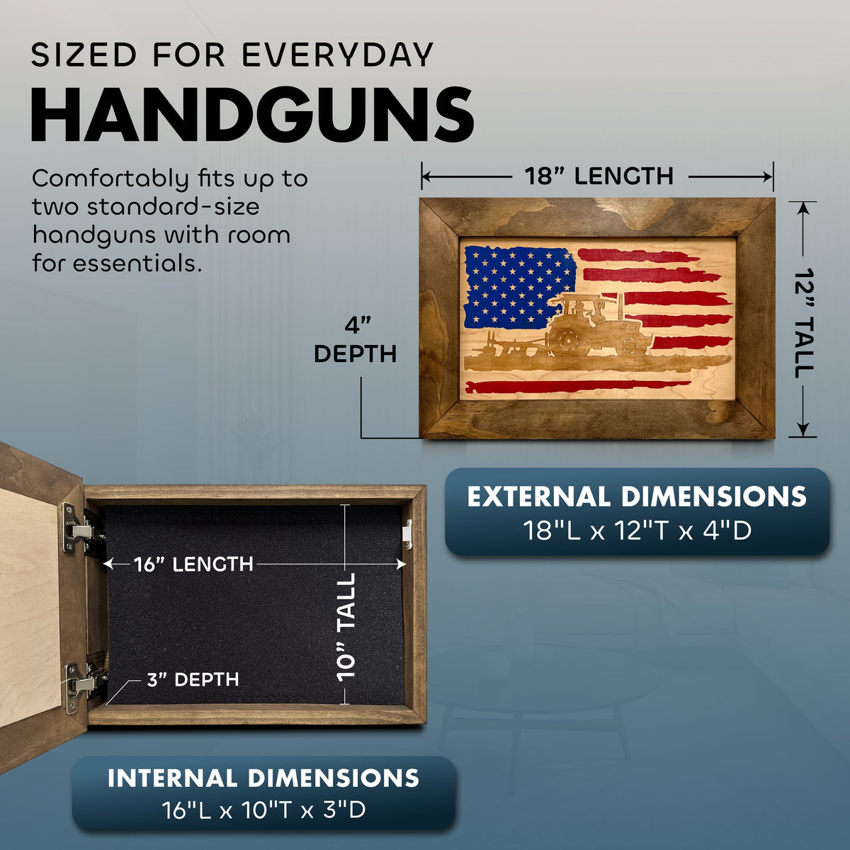 Patriotic Hidden Gun Storage American Flag Farmer & Tractor Concealed Safe