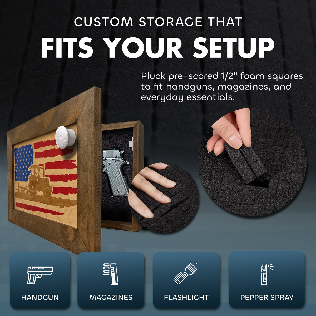 Patriotic Hidden Gun Storage American Flag Farmer & Tractor Concealed Safe
