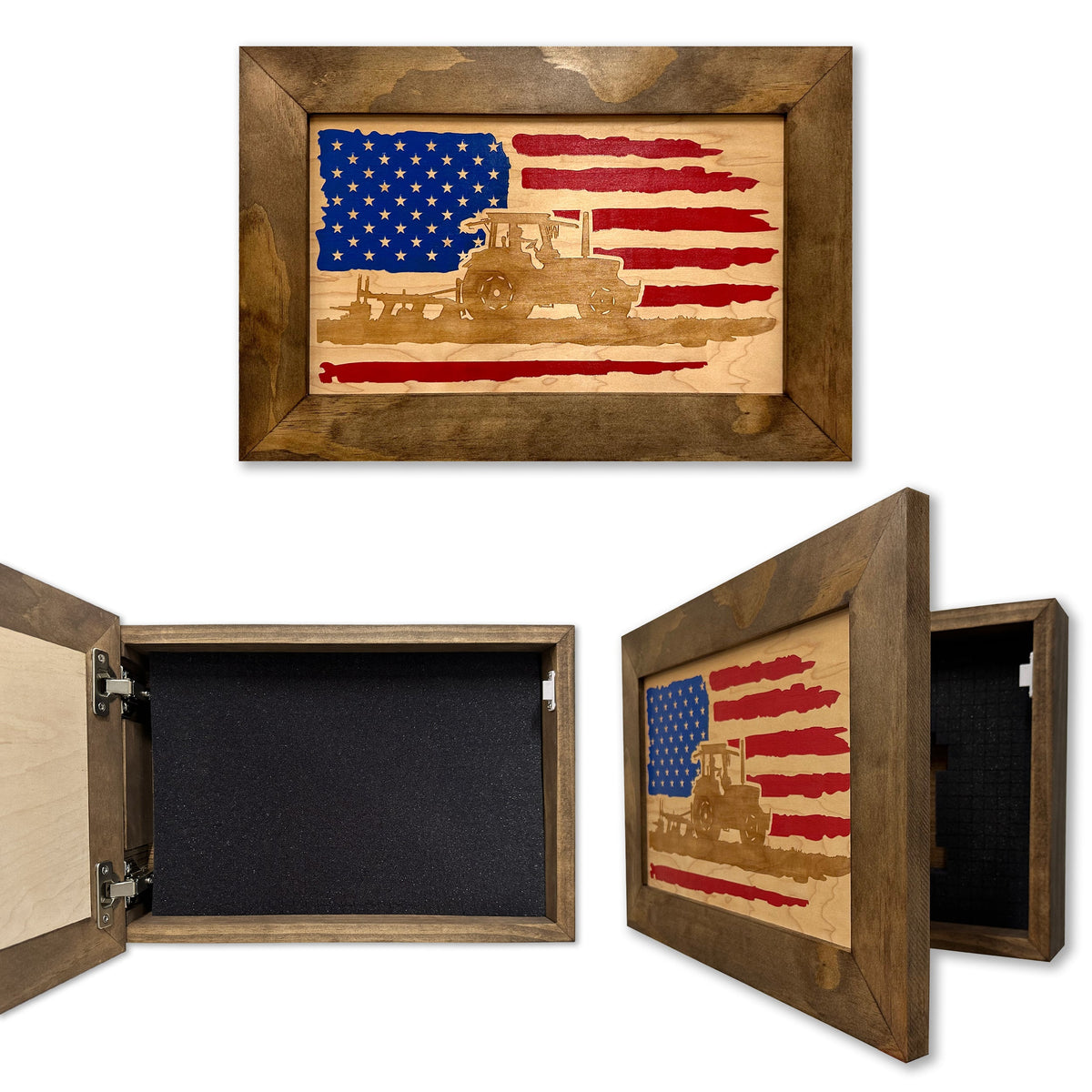 Patriotic Hidden Gun Storage American Flag Farmer & Tractor Concealed Safe