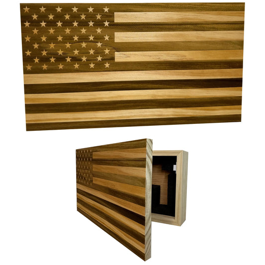 American Flag Hidden Gun Storage Decorative & Secure Wall-Mounted Concealed Gun Cabinet (Natural) Bellewood Designs