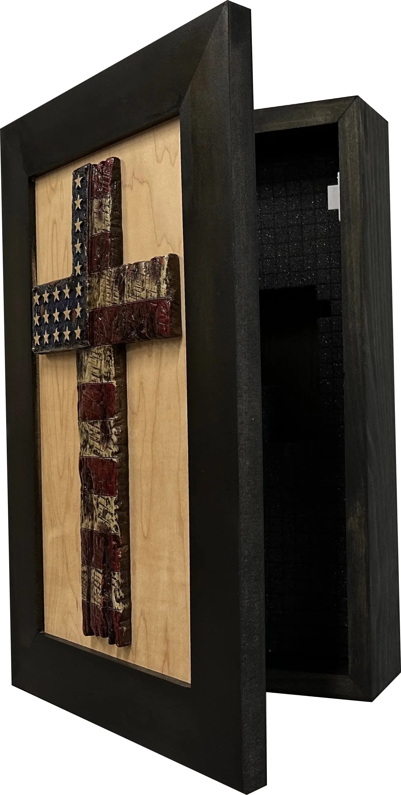 American Flag Cross Decorative Wall-Mounted Secure Gun Cabinet Bellewood Designs