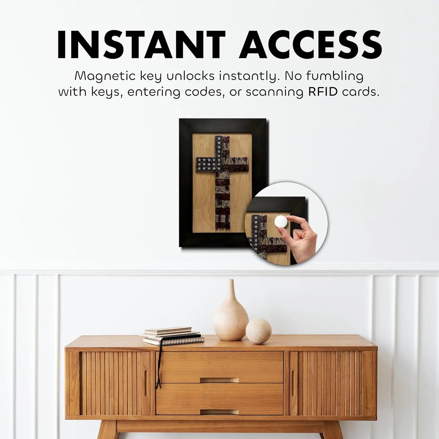 American Flag Cross Decorative Wall-Mounted Secure Gun Cabinet Bellewood Designs