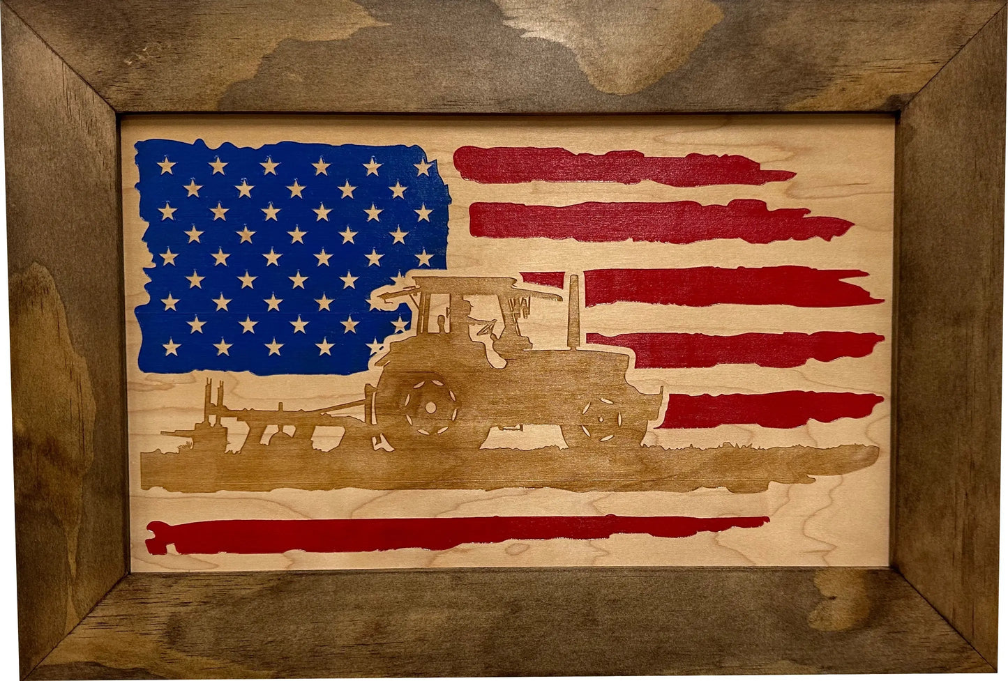 Locking Gun Cabinet Wall Mounted with American Flag and Farmer Patriotic Decorative Front Bellewood Designs