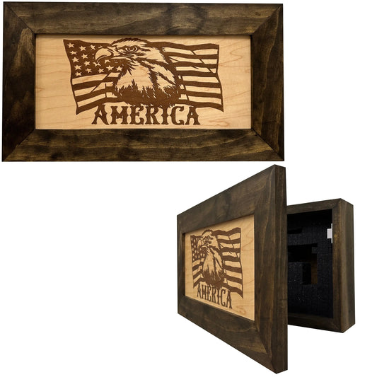 American Flag with Bald Eagle Patriotic Decorative Wall-Mounted Secure Gun Cabinet Bellewood Designs