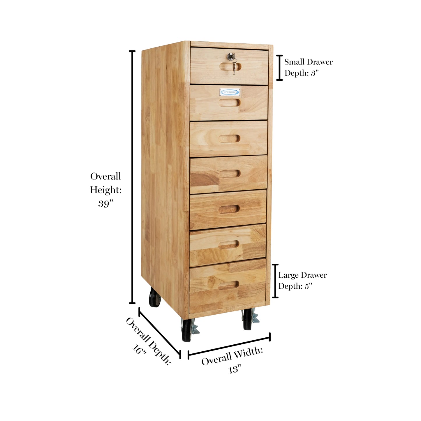7 Drawer Rolling Cabinet - Heavy Duty Casters, Hardwood Pepetools
