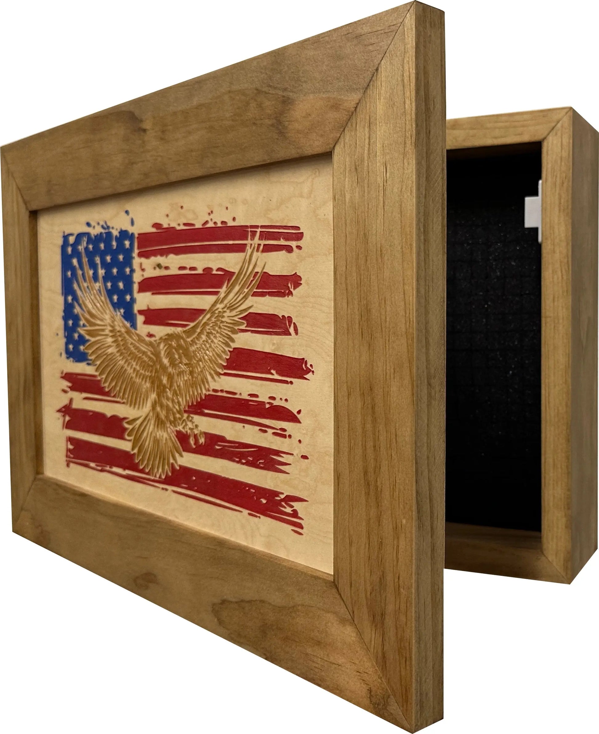 Bald Eagle & American Flag Patriotic Decorative Wall-Mounted Secure Gun Cabinet Bellewood Designs