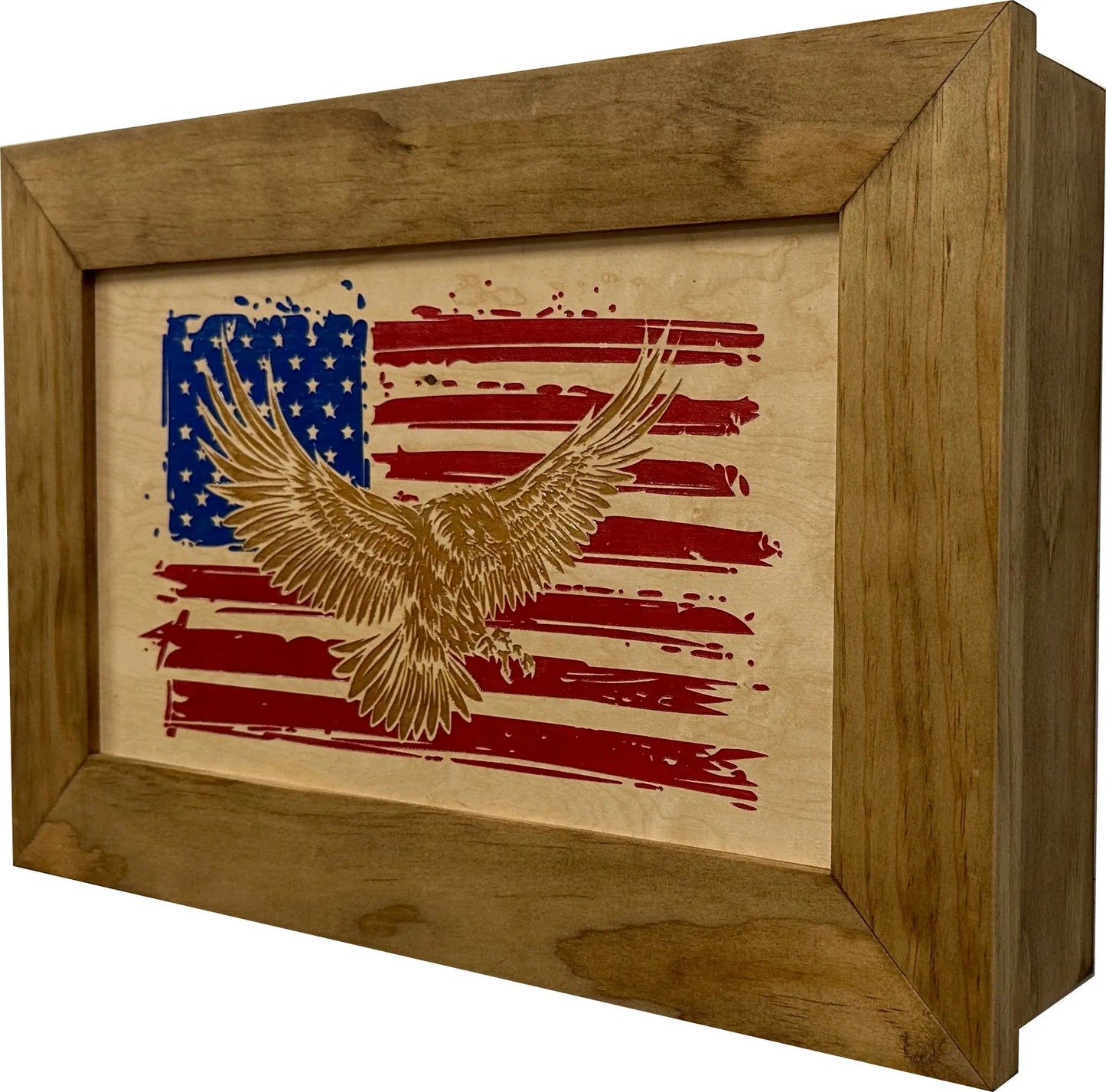 Bald Eagle & American Flag Patriotic Decorative Wall-Mounted Secure Gun Cabinet Bellewood Designs