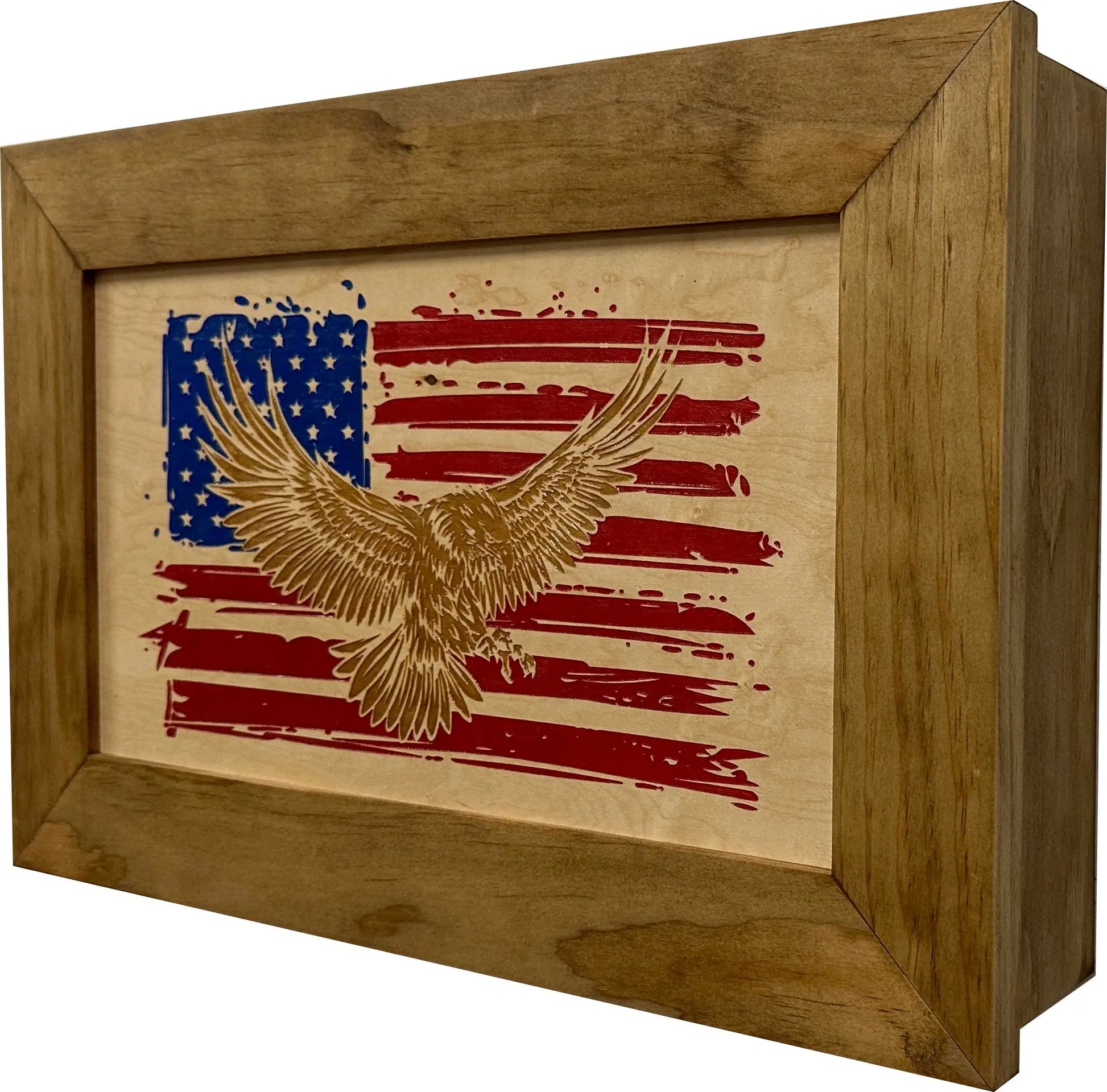 Bald Eagle & American Flag Patriotic Decorative Wall-Mounted Secure Gun Cabinet Bellewood Designs