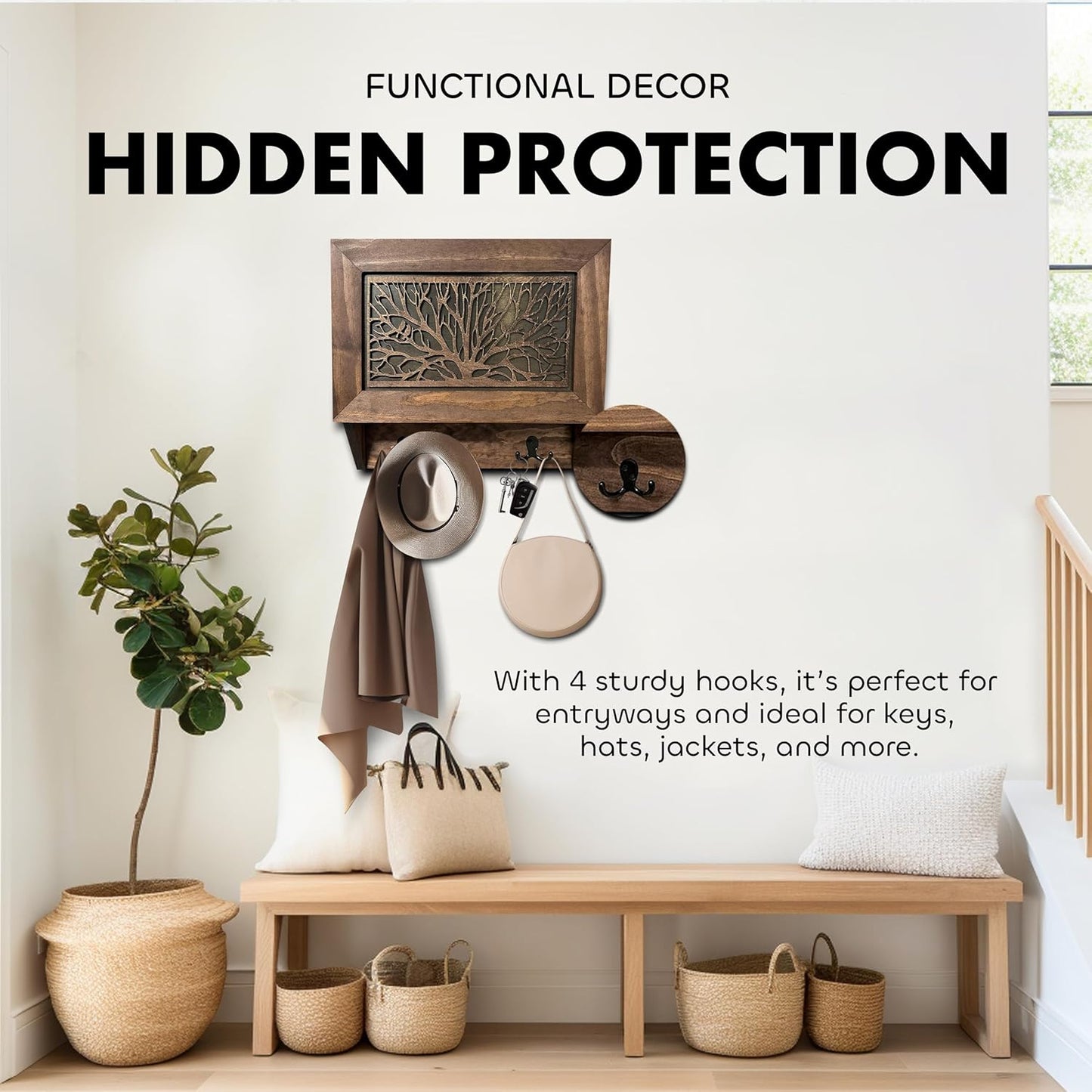 Birds in a Tree Gun Concealment Decor - Handcrafted Wooden Gun Cabinets - Gun Shelf Hidden Storage for Rifles, Shotguns, & Handguns - Quick Access Hidden Wall Safe Bellewood Designs