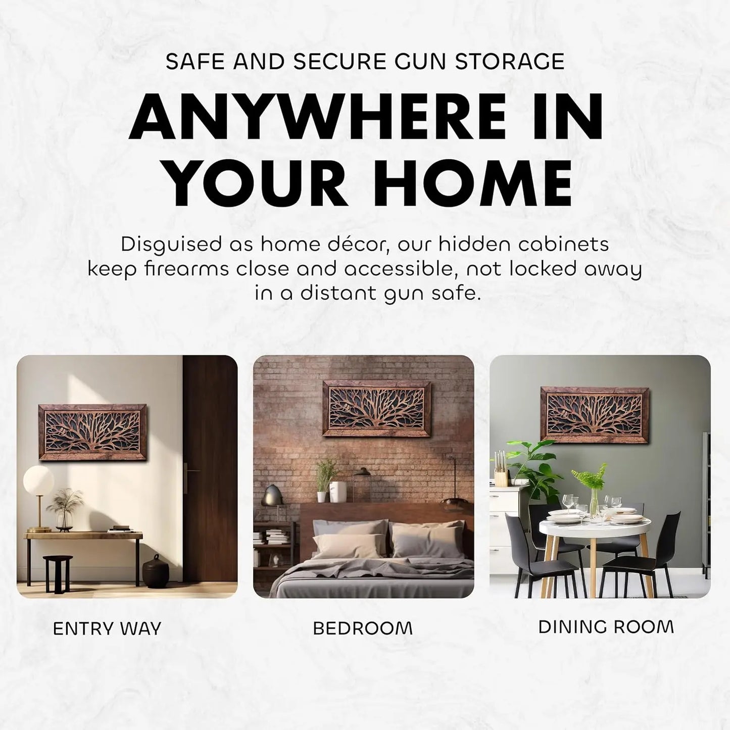 Birds in a Tree Large Gun Concealment Decor - Handcrafted Wooden Gun Cabinets - Gun Shelf Hidden Storage for Rifles, Shotguns, & Handguns - Quick Access Hidden Wall Safe Bellewood Designs