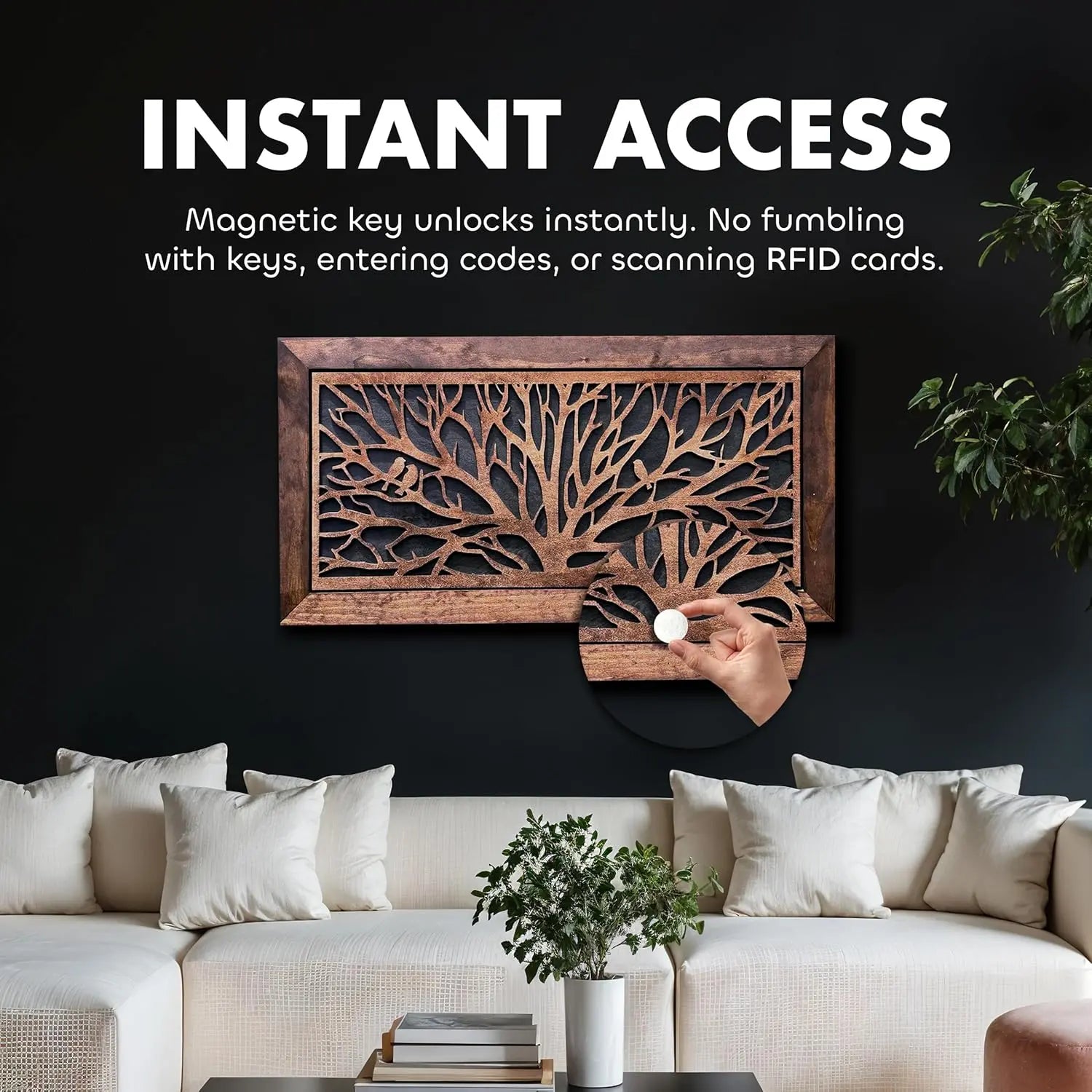 Birds in a Tree Large Gun Concealment Decor - Handcrafted Wooden Gun Cabinets - Gun Shelf Hidden Storage for Rifles, Shotguns, & Handguns - Quick Access Hidden Wall Safe Bellewood Designs