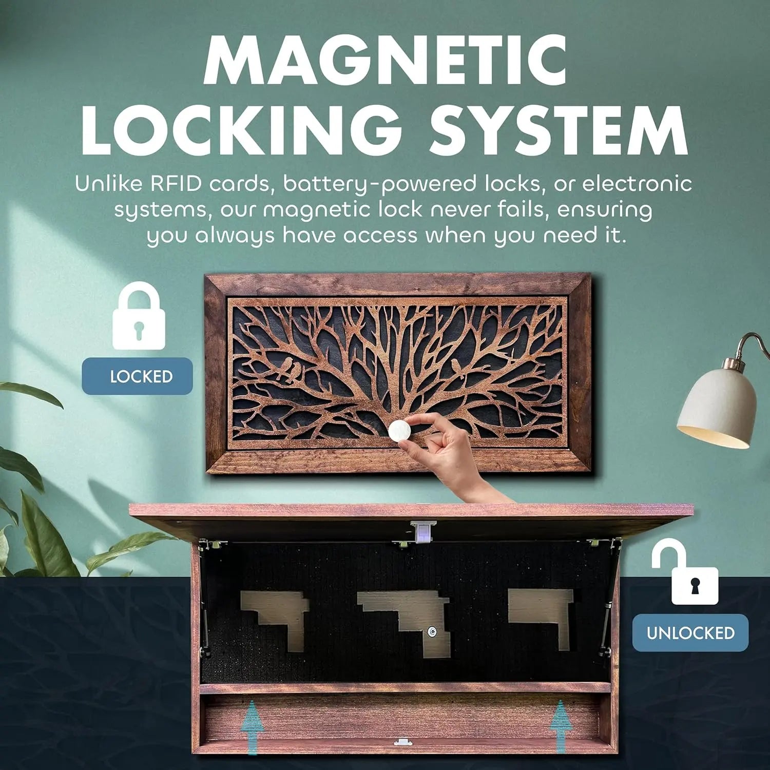 Birds in a Tree Large Gun Concealment Decor - Handcrafted Wooden Gun Cabinets - Gun Shelf Hidden Storage for Rifles, Shotguns, & Handguns - Quick Access Hidden Wall Safe Bellewood Designs