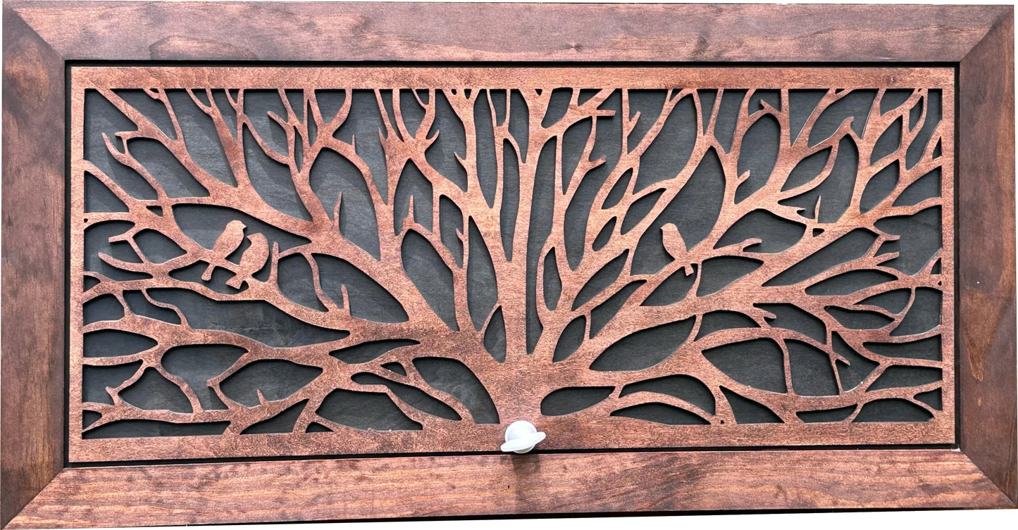 Birds in a Tree Large Gun Concealment Decor - Handcrafted Wooden Gun Cabinets - Gun Shelf Hidden Storage for Rifles, Shotguns, & Handguns - Quick Access Hidden Wall Safe Bellewood Designs